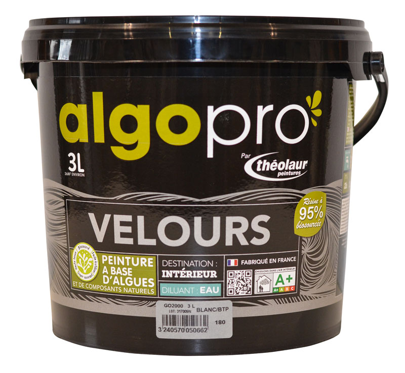 Peinture naturelle bio-sourcée à base d’huile végétale et d’algues idéale pour les murs : Algo Pro velours (3L)