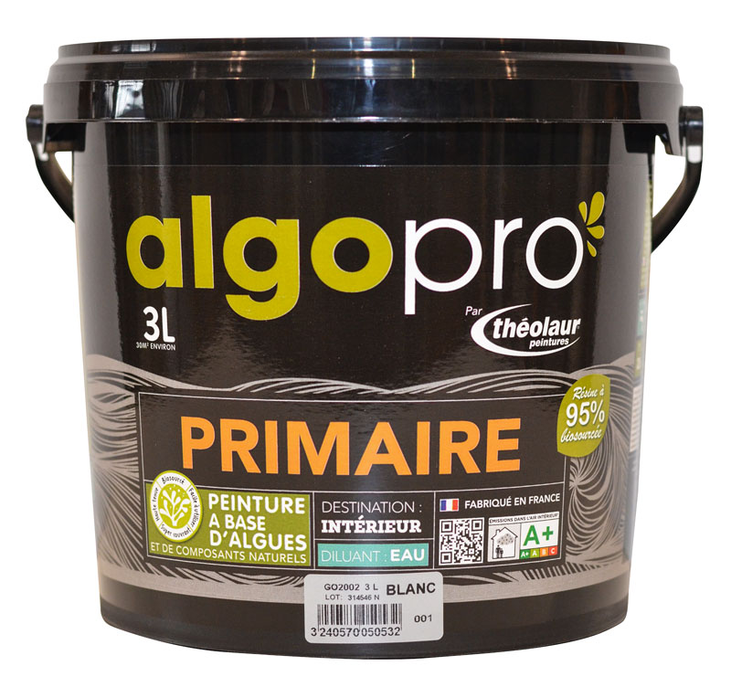 Sous-couche naturelle bio-sourcée à base d’huile végétale et d’algues pour murs, plafonds et boiseries : Algo Pro primaire (3L)