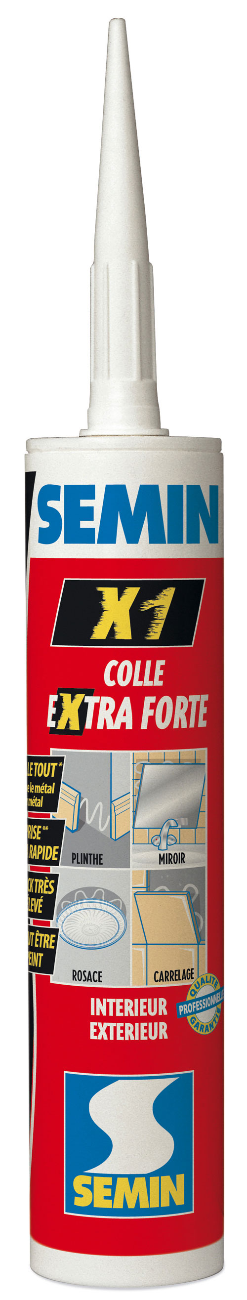 Colle extra forte Semin X1 en cartouche (290ml) pour collage haute performance tous matériaux en intérieur et en extérieur