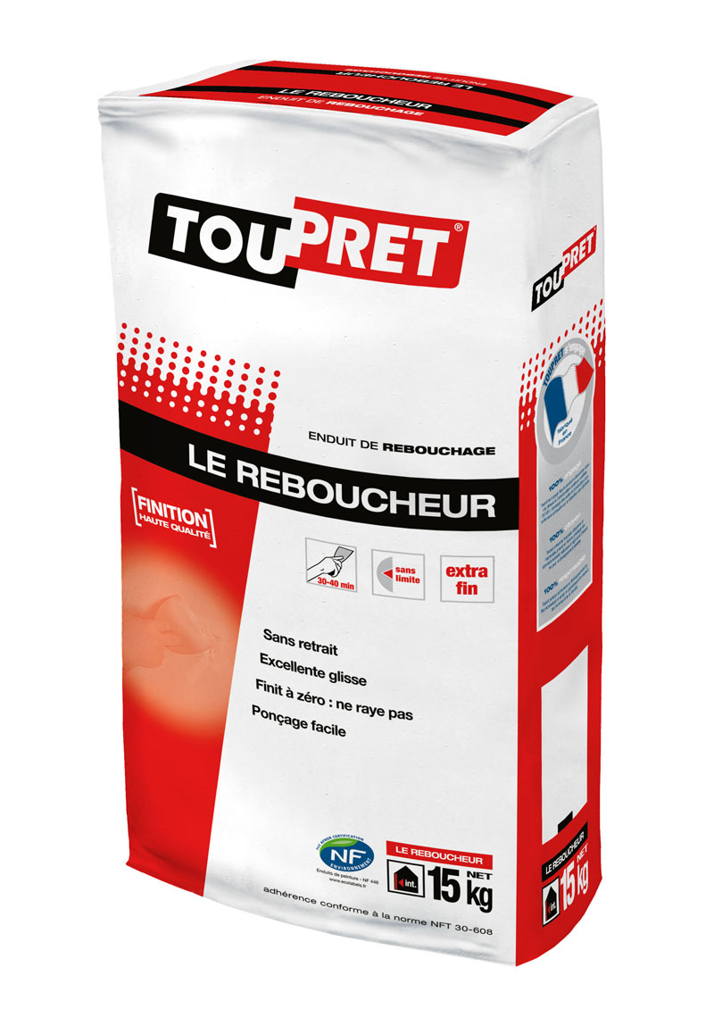 Le reboucheur cachet rouge Toupret (15kg) : enduit de rebouchage en poudre sans limite d'épaisseur