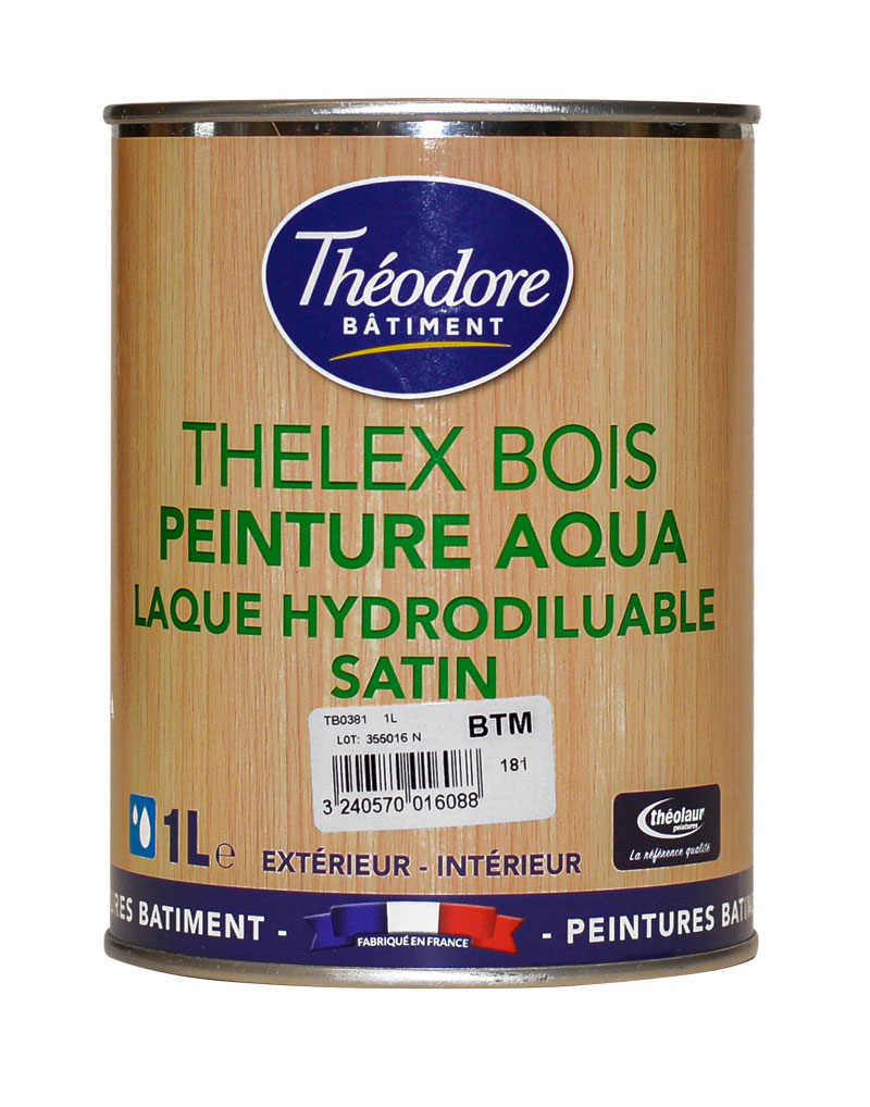 Thelex Bois Aqua (1L) : Peinture laque satinée pour la décoration et la protection du bois en intérieur et en extérieur