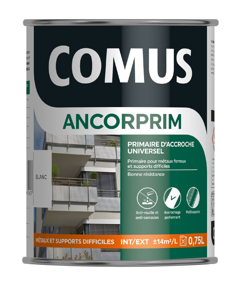 Ancorprim Comus (0,75L) : Primaire d'accrochage universel pour métaux et supports spéciaux (pvc, verre, carrelage...)