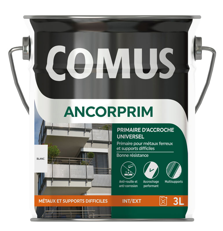 Ancorprim Comus (3L) : Primaire d'accrochage universel pour métaux et supports spéciaux (pvc, verre, carrelage...)