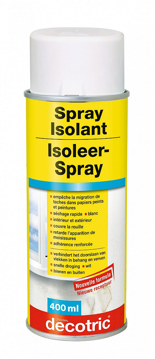 Spray isolant pour masquer les taches (400ml) avant mise en peinture des murs et plafonds intérieurs ou extérieurs