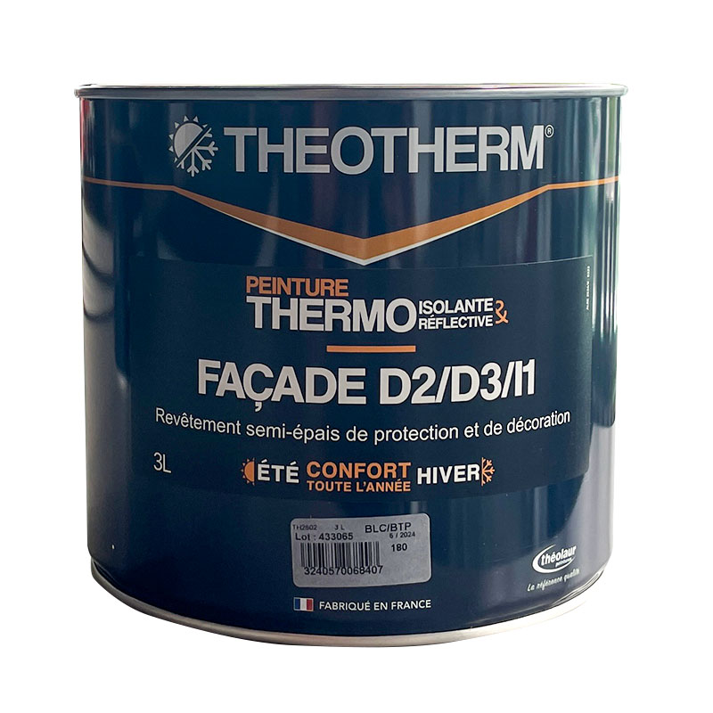 Peinture isolante thermique de ravalement façades semi-épais souple D3/i1 : Theotherm Extérieur (3L)