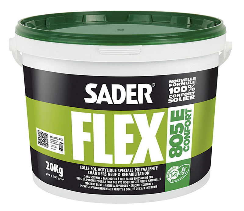Saderflex 805 E Confort (20kg) : Colle sol acrylique polyvalente pour PVC, moquettes, vinyle, coco, jonc de mer...