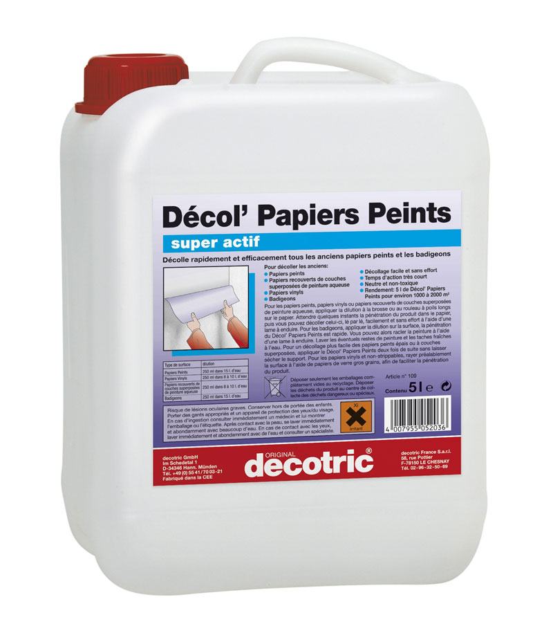 Décol' Papiers Peints (5L) : Décolle rapidement et efficacement tous les anciens papiers peints et badigeons.