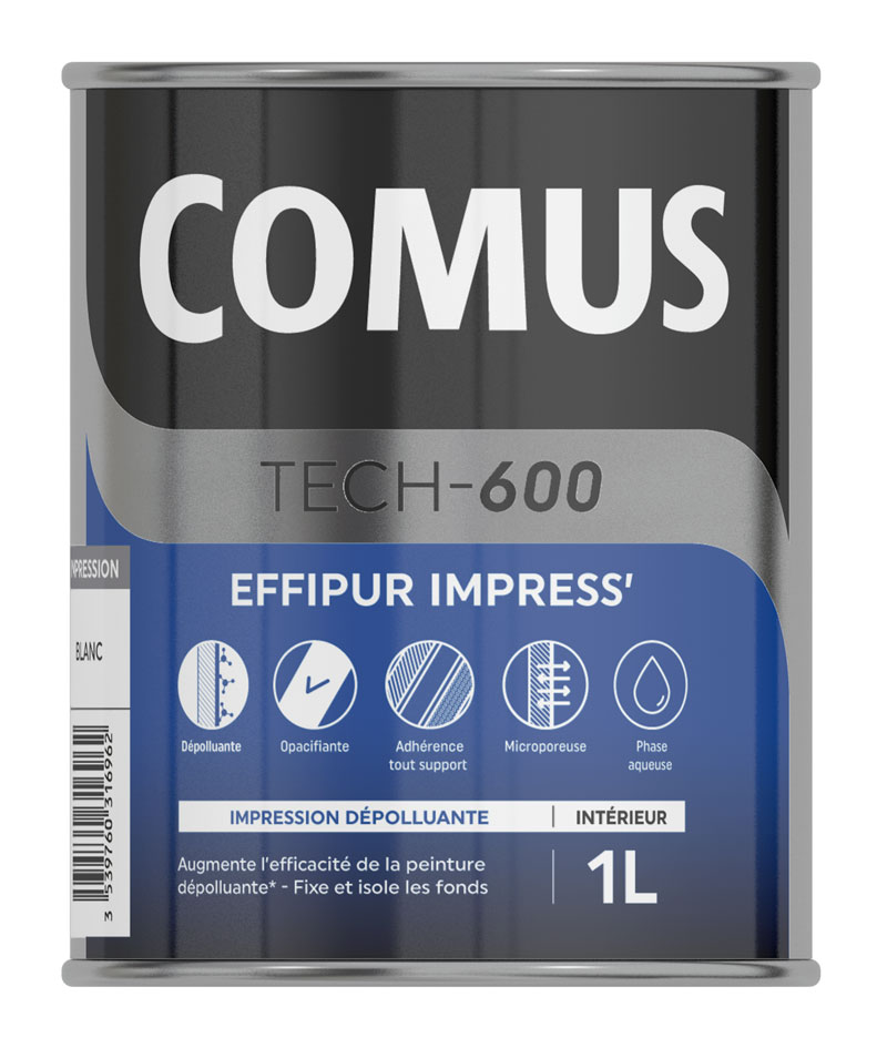 Comus Effipur impress (1L) : sous-couche dépolluante destinée améliorer la qualité de l'air intérieur - Recommandée avec les peintures Effipur mat ou velours