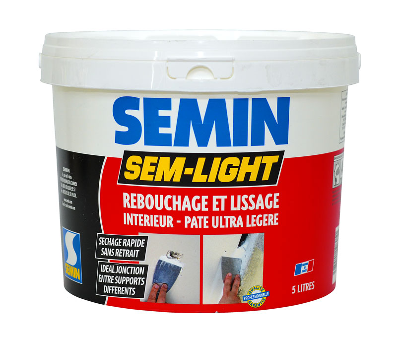 Enduit de rebouchage et lissage SEM-LIGHT Semin (5L) : Prêt à l'emploi et allégé SEM-LIGHT rend vos travaux faciles