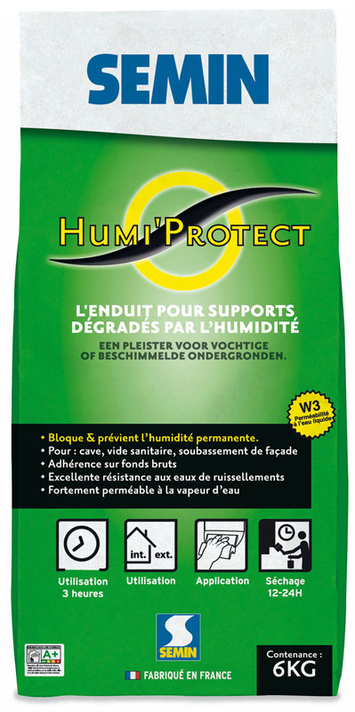 Enduit ciment pour le traitement des maçonneries humides ou soumises à humidité Semin Humi Protect - Intérieur et extérieur