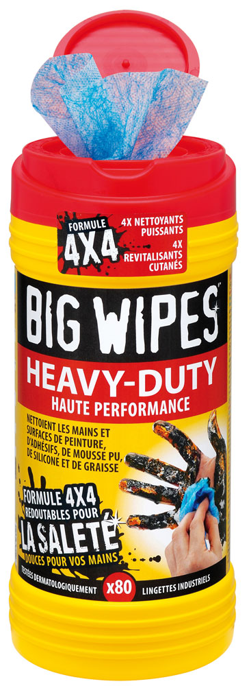 Lingettes nettoyantes Big Wipes Heavy Duty : Nettoie efficacement les mains et surfaces peintes. Sans danger pour la peau. Efficace contre le Coronavirus