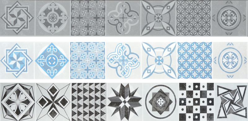 Parquet lame souple LVT/PVC à clipser Kalinafloor : gamme Deco Tile inspiration carreaux de ciment - 3 décors et couleurs au choix