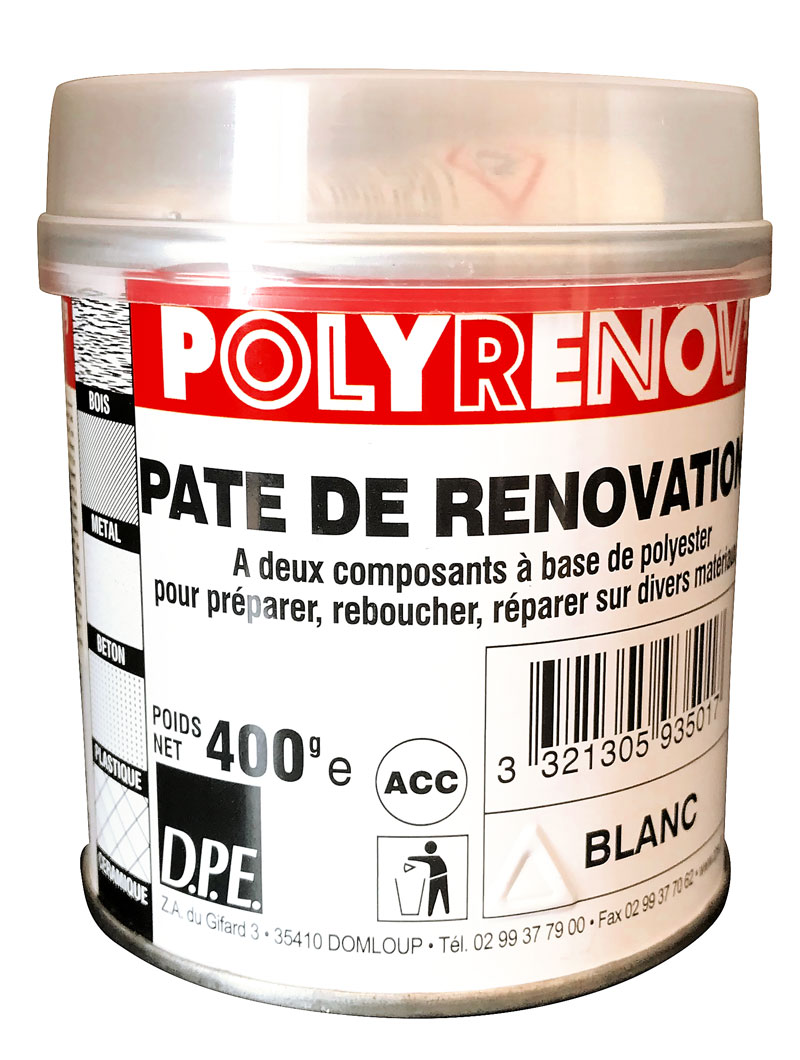 Pate de renovation bi-composant à base de polysester pour préparer, reboucher, réparer sur de nombreux matériaux (400g) : Polyrenov'