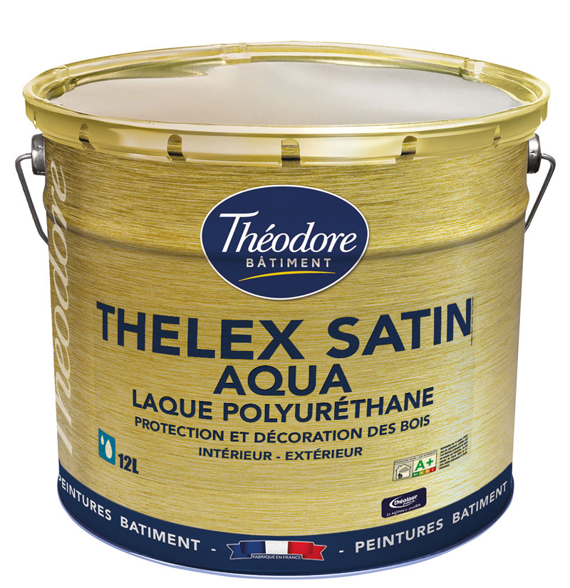 Peinture laque acrylique polyuréthane satinée haut de gamme pour bois, boiseries, meubles et murs : Thelex satin aqua (12L)