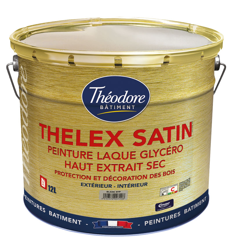 Peinture laque glycéro intérieure/extérieure de haute qualité pour bois, boiseries et meubles : Thelex satin (12L)