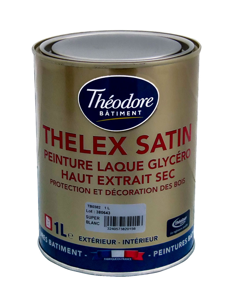 Peinture laque glycéro intérieure/extérieure de haute qualité pour bois, boiseries et meubles : Thelex satin (1L)