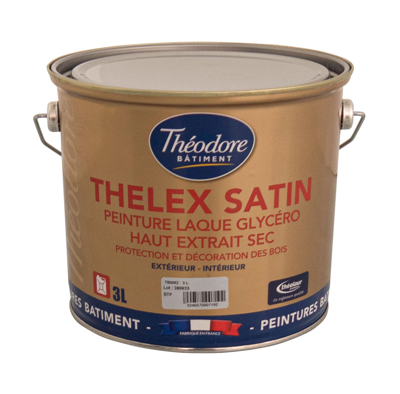 Peinture laque glycéro intérieure/extérieure de haute qualité pour bois, boiseries et meubles : Thelex satin (3L)