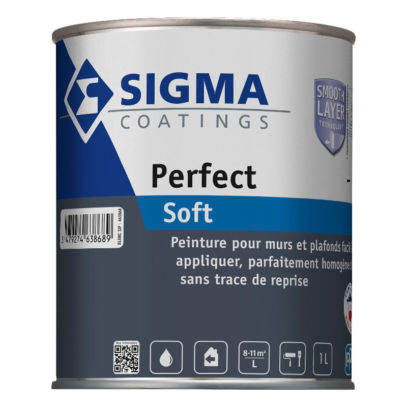 Sigma Perfect Soft (1L) : Peinture veloutée pour murs et plafonds facile à appliquer, parfaitement homogène et sans reprise pour finitions soignées