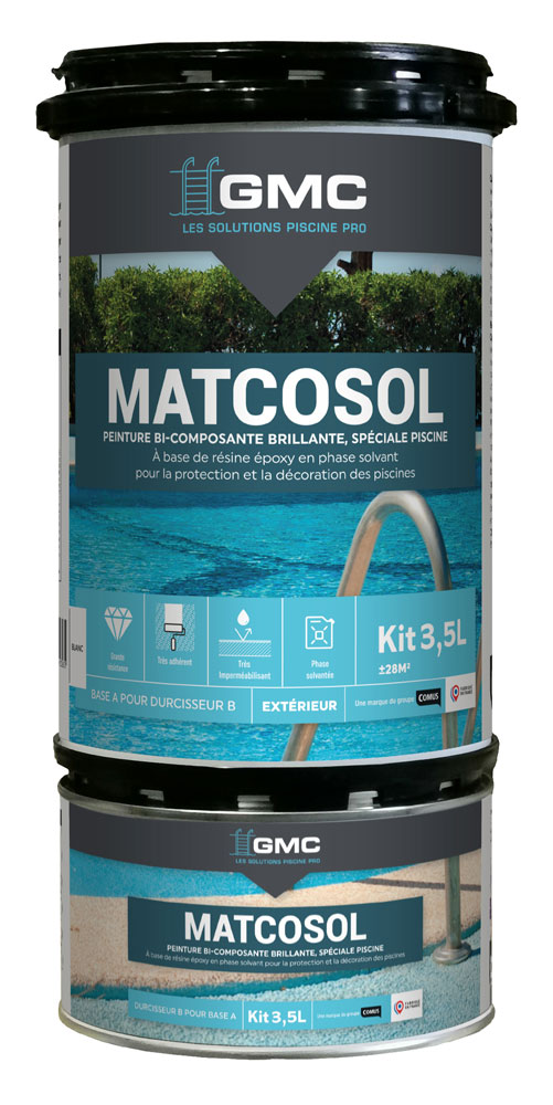 Peinture epoxy bi-composant brillante pour la protection et la décoration des piscines : Matcosol Piscine (3,5L)