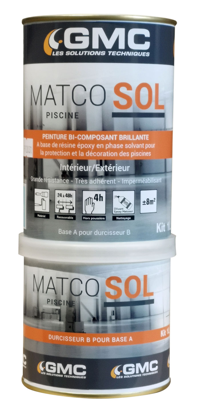 Peinture epoxy bi-composant brillante pour la protection et la décoration des piscines : Matcosol Piscine (1L)