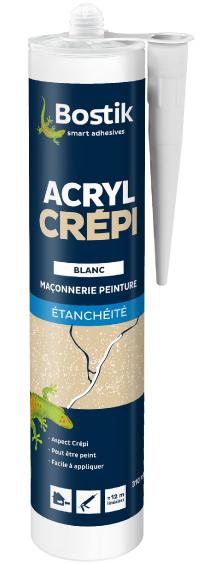 Mastic acrylique aspect granuleux pour joints de fissure Bostik Acryl Crépi : idéal pour la façades et mur crépis