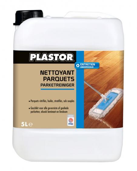 Nettoyant parquet Plastor (5L) : pour usage quotidien sur tous types de parquets, y compris les sols sportifs (uniquement en 5L)