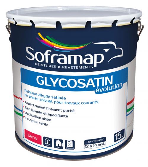 Peinture satinée garnissante glycero, intérieure et extérieure, idéale grandes surfaces et grands chantiers : Glycosatin Evolution 15L