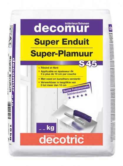 Enduit multi-fonctions à base de plâtre fin, fibré et renforcé de résine synthétique : Decomur S45 Super Enduit Intérieur Decotric