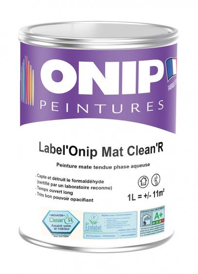 Label'Onip Mat Clean R (1L) : peinture acrylique mate haut de gamme mur et plafond. Assainit l'air intérieur en détruisant le formaldéhyde