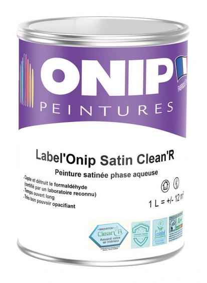 Label'Onip Satin Clean R (1L) : peinture acrylique mate haut de gamme mur et plafond. Assainit l'air intérieur en détruisant le formaldéhyde