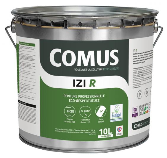 Comus IZI R mat (10L) : peinture professionnelle eco-respectueuse formulée à partir de matières premières recyclées pour murs, plafonds, boiseries