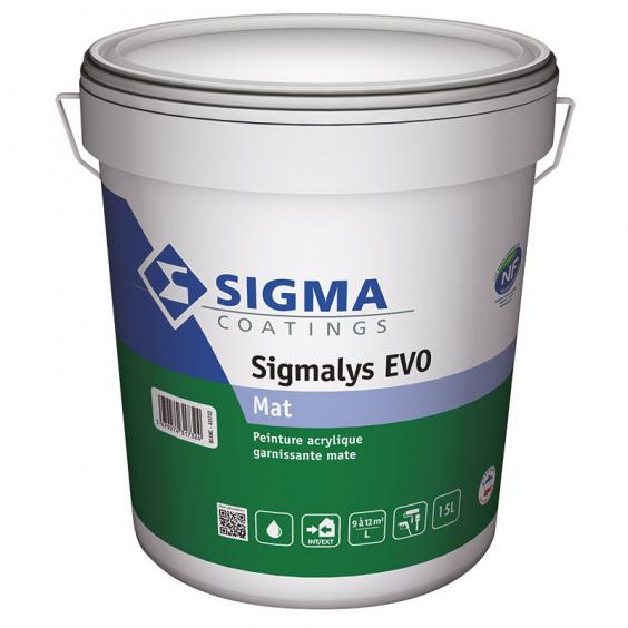 Peinture acrylique garnissante mate NF Environnement Sigmalys EVO Mat (15L) : pour les murs et plafonds des pièces sèches - Uniquement teinté (pas de blanc)
