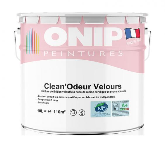 ONIP Clean'Odeur velours (10L) : peinture acrylique mate murs et plafonds. Capte et détruit les odeurs désagréables. Pour finitions soignées
