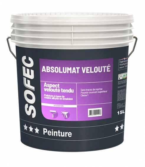 Peinture veloutée de qualité supérieure à base de résine alkyde en dispersion dans l'eau : SOFEC Absolumat Velouté (15L)