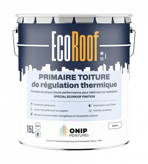 Primaire avant peinture toiture de régulation thermique ONIP Ecoroof (5L ou 15L) ; réduit la température intérieure jusqu'à -10°